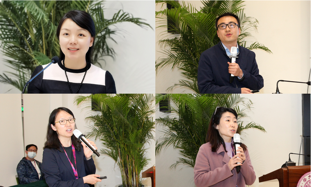 20220418-校庆院系校友工作会-杨柳（左上）、袁浩歌（右上）、尚焱（左下）、王丹（右下）发言-校友总会-解红岩摄.jpg
